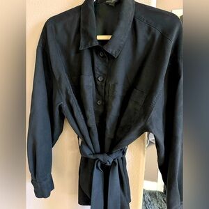 Banana Republic Vegan suede Black Button-Up lightweight jacket with Tie Front